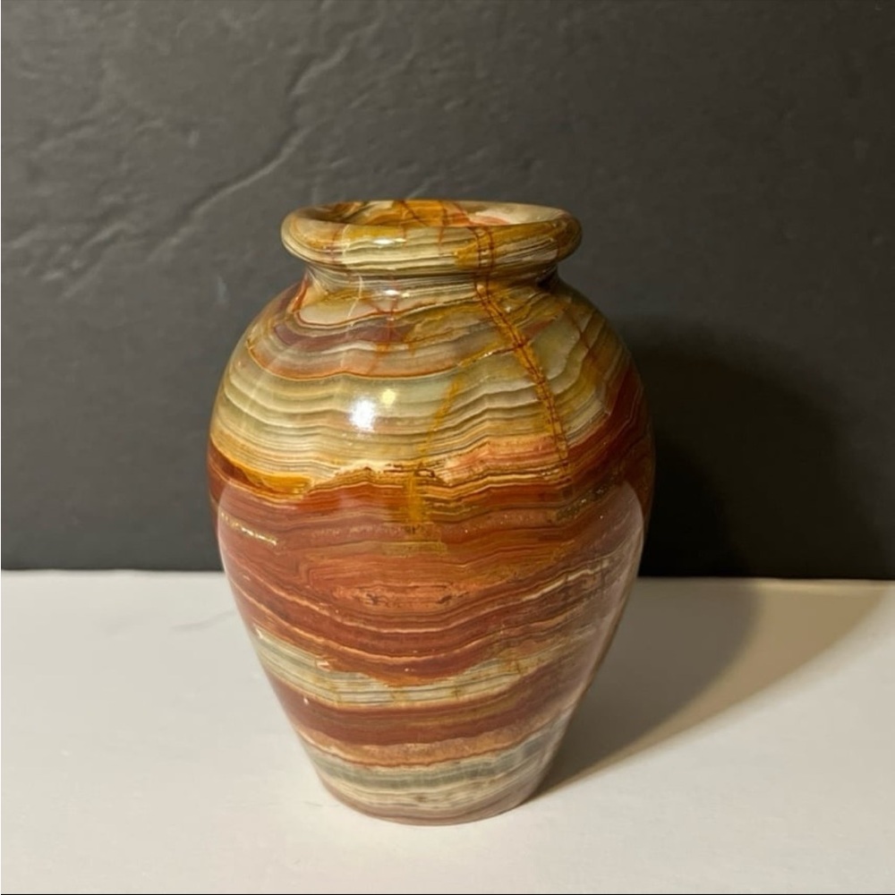 Vintage Polished Banded Onyx Stone Bud Vase Natural Miniature 4” Vase Handmade
